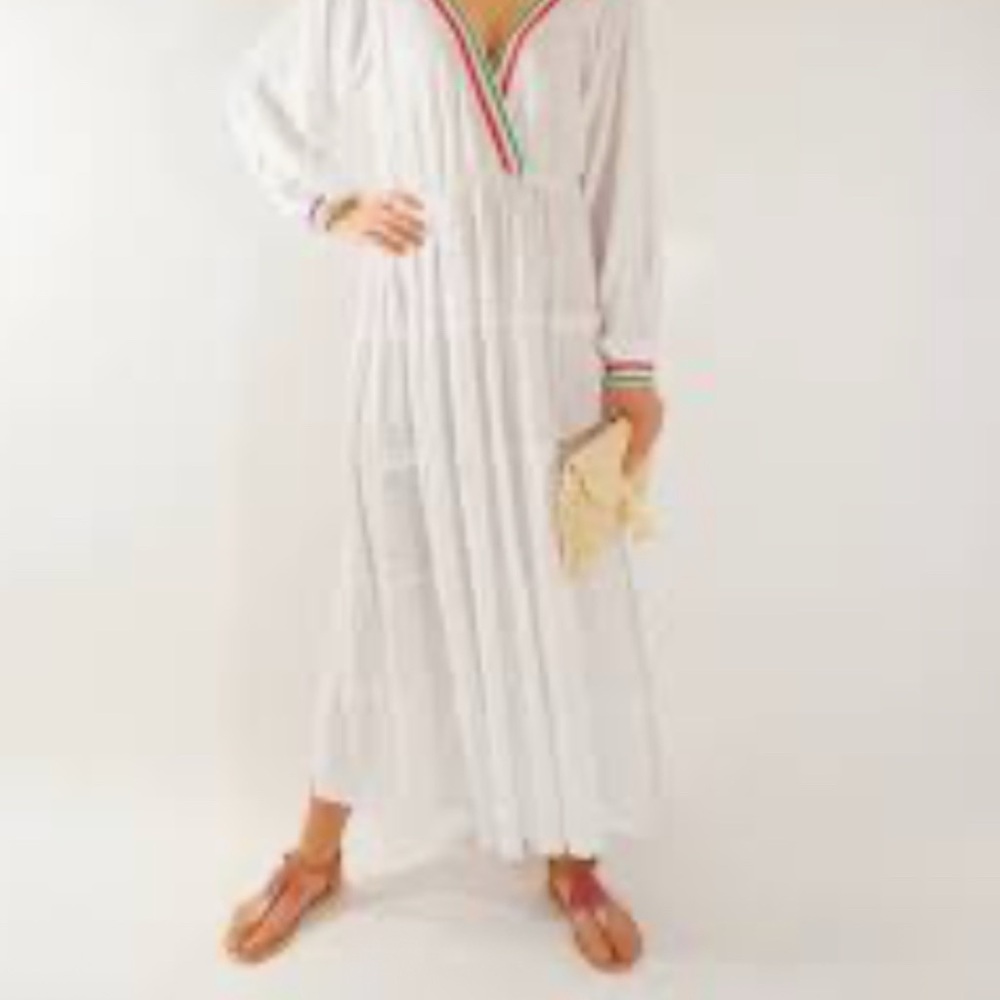 Pitusa V-Neck Top with Multicolor Trim Maxi Boho Dress or Coverup